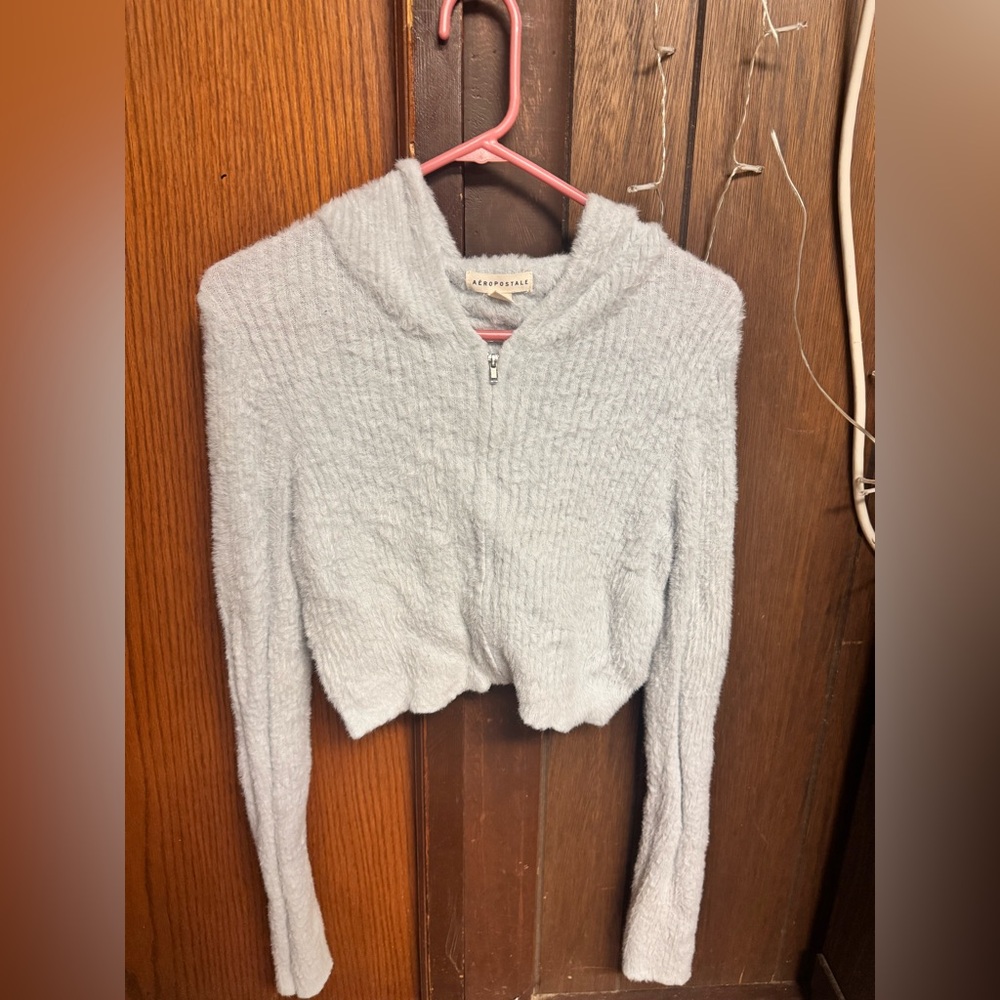 Light blue fuzzy cropped sweater